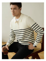 Half Zipper Striped Business Casual Sweater - WOMONA.COM