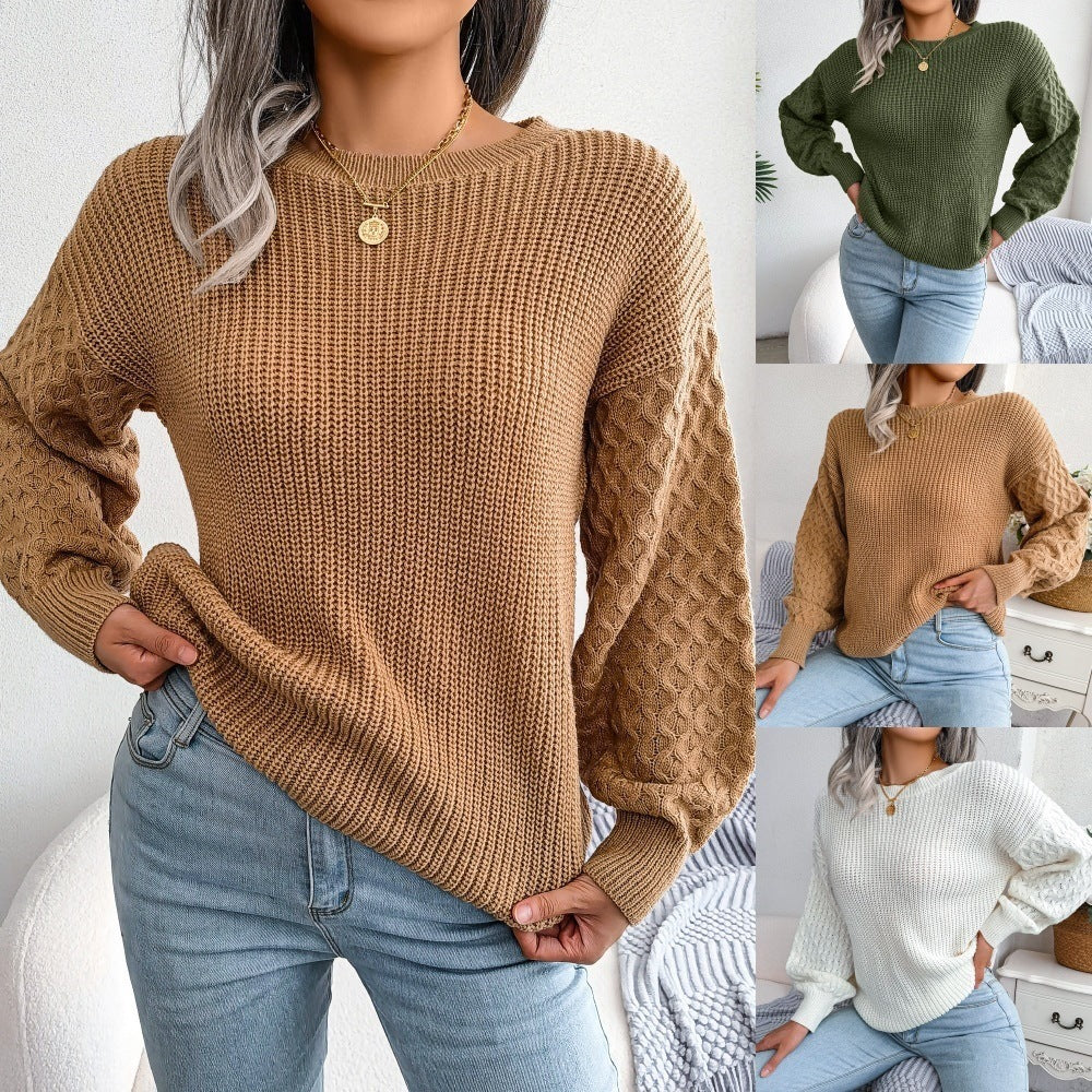 Women's European and American Casual Lantern Long-Sleeve Knit Sweater