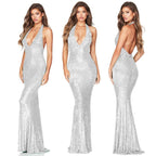 Skirt Summer Women's Deep V Halter Backless Dress - WOMONA.COM