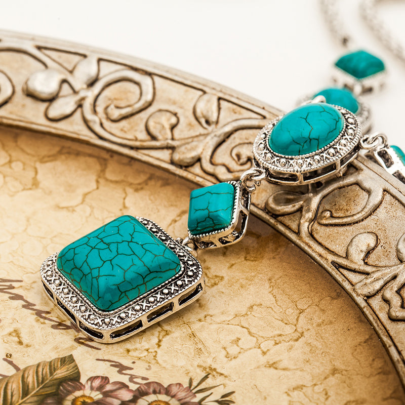 Turquoise Vintage Diamond Necklace - WOMONA.COM