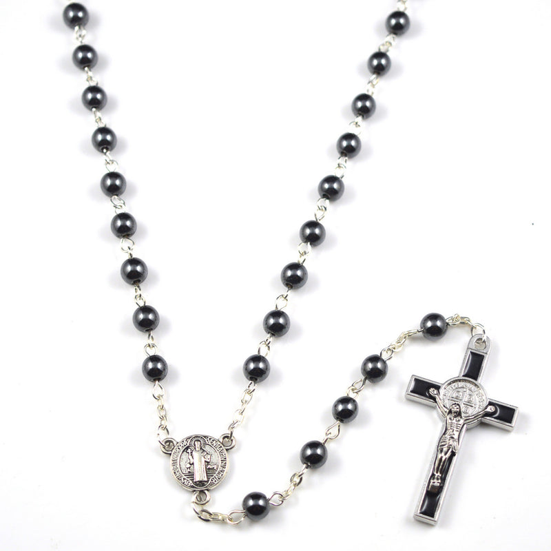 Black rosary necklace religious necklace - WOMONA.COM