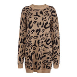 Loose leopard print sweaters with long sleeves - WOMONA.COM