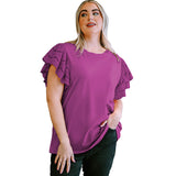 Camisa informal de manga corta con encaje calado para mujer