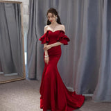 Off-shoulder Simple Graceful Waist Fishtail Gown - WOMONA.COM