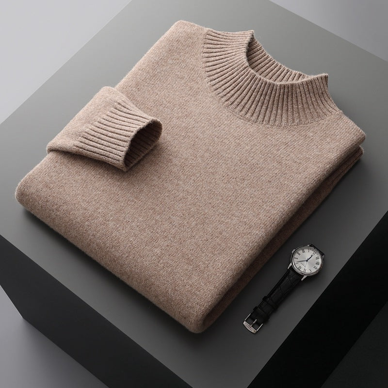 Mock Neck Sweater Men's Knitted Shirt Pure Wool - WOMONA.COM