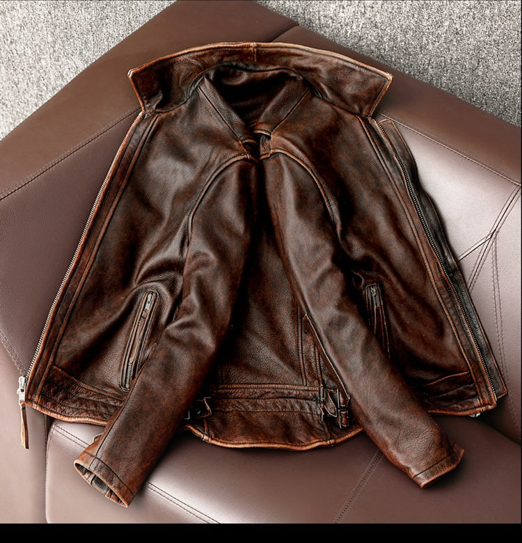 Motorcycle Short Stone Grinding Worn Coat - WOMONA.COM