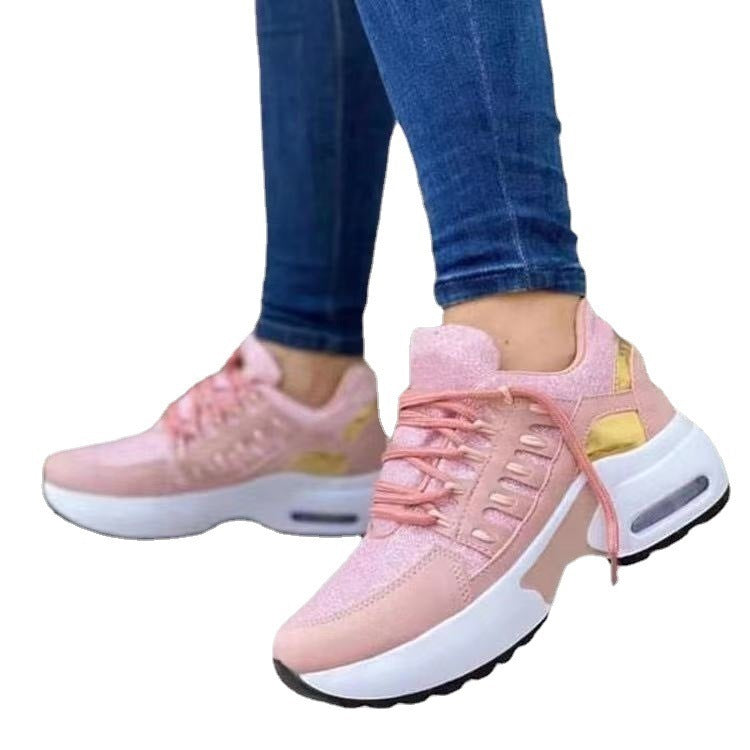 Lace Up Sneakers Women Wedge Heel Running Sports Shoes - WOMONA.COM