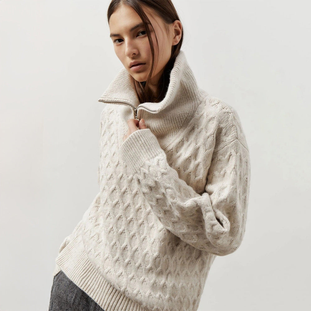 Women's Cable-Texture High-Neck Half-Zip Sweater - product view 1