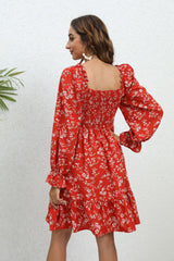 Spring And Summer Floral Long Sleeve Mid-length Dress - WOMONA.COM