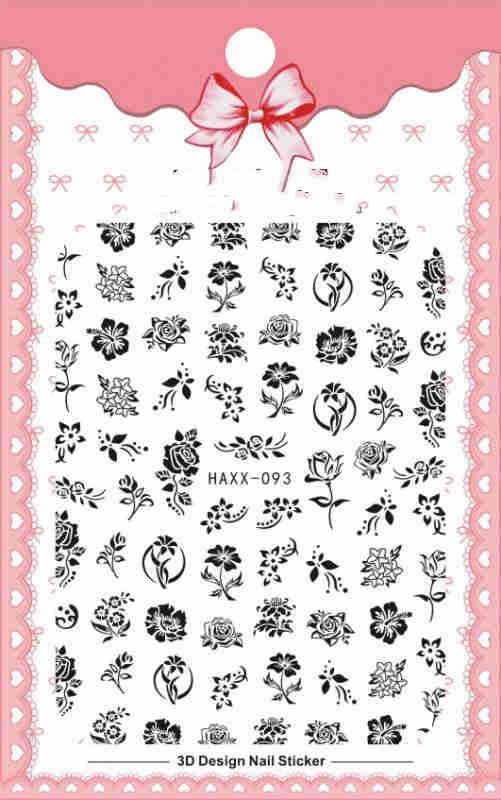 Black Butterfly Nails Stickers Decals White Flower Adhesive Manicure - WOMONA.COM