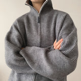 Men's Thick Solid Color Turtleneck Zipper Knitwear Cardigan Sweater - WOMONA.COM