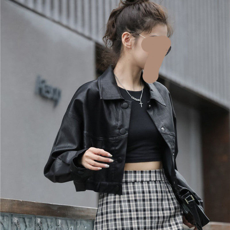 Short Leather Jacket New Vintage Women's Fashion - WOMONA.COM