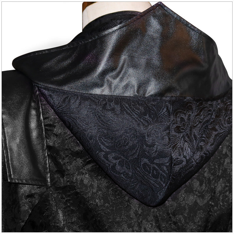 Black Stand Collar Leather Punk Gothic Cape Coat - WOMONA.COM