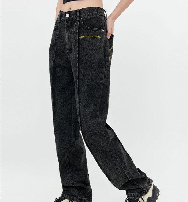Unisex Washed Stitched Straight Jeans