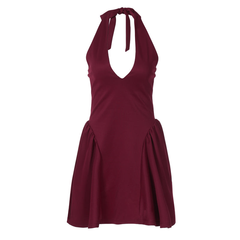 Vestido halter sexy con escote en V profundo, vestido corto ajustado a la moda para fiesta, ropa para mujer