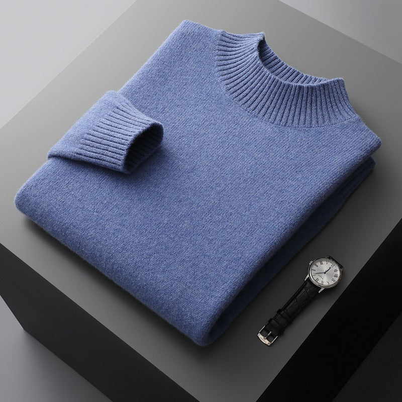 Mock Neck Sweater Men's Knitted Shirt Pure Wool - WOMONA.COM