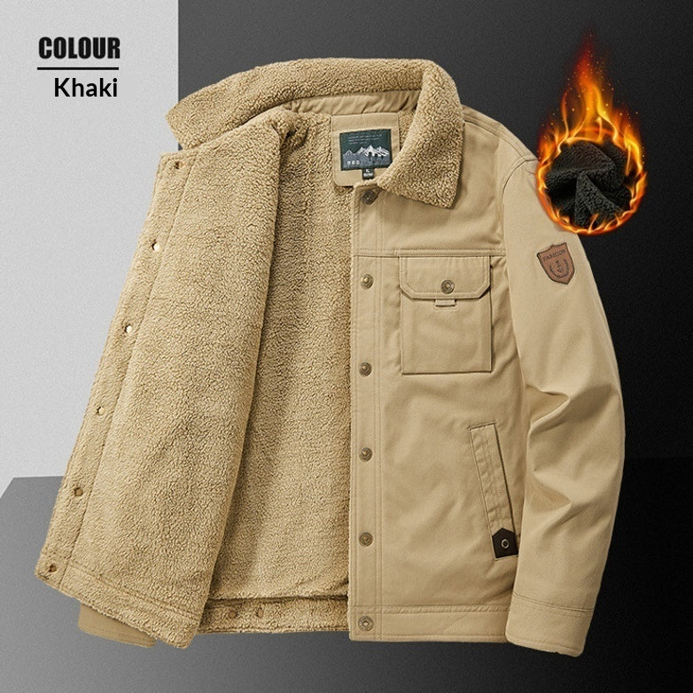 Men's washed utility jacket with lambswool-style lining in khaki, army green and navy – photo 1 of 6