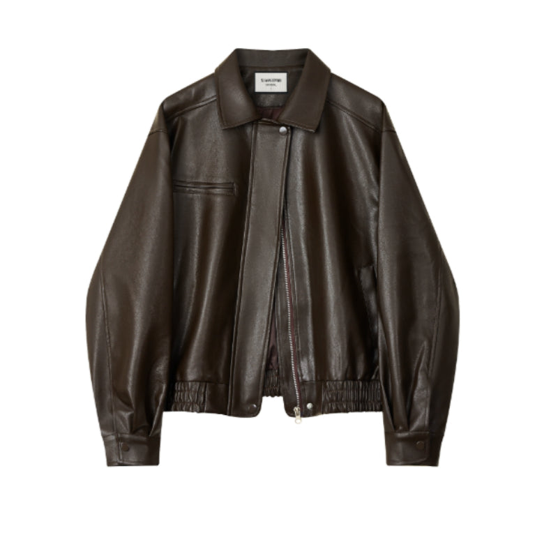Women's loose street-style faux leather jacket
