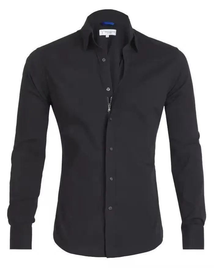 Long Sleeve Zipper Shirt With Button Design - WOMONA.COM