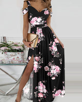 Spaghetti Strap Floral Print Split Dress - WOMONA.COM