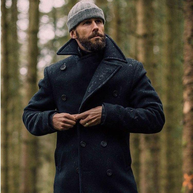 Men's Mid-length Long Sleeve Woolen Coat - WOMONA.COM