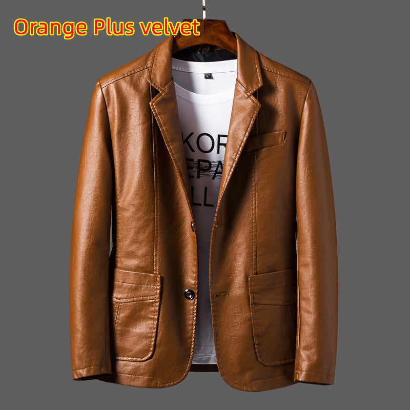 Leather Men's Autumn And Winter Jacket Thin Lapel - WOMONA.COM