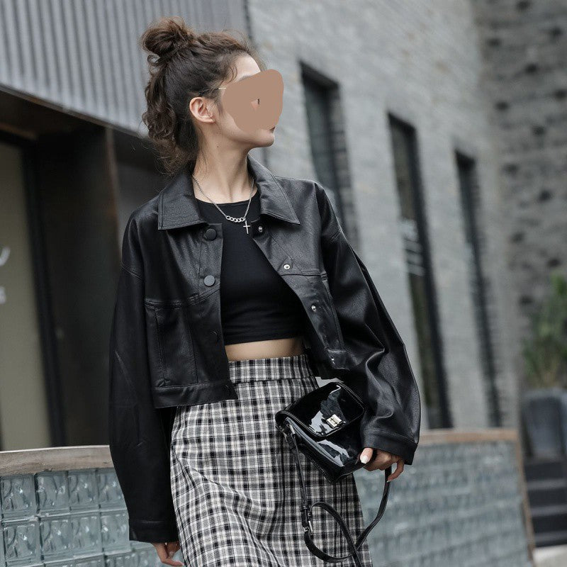 Short Leather Jacket New Vintage Women's Fashion - WOMONA.COM