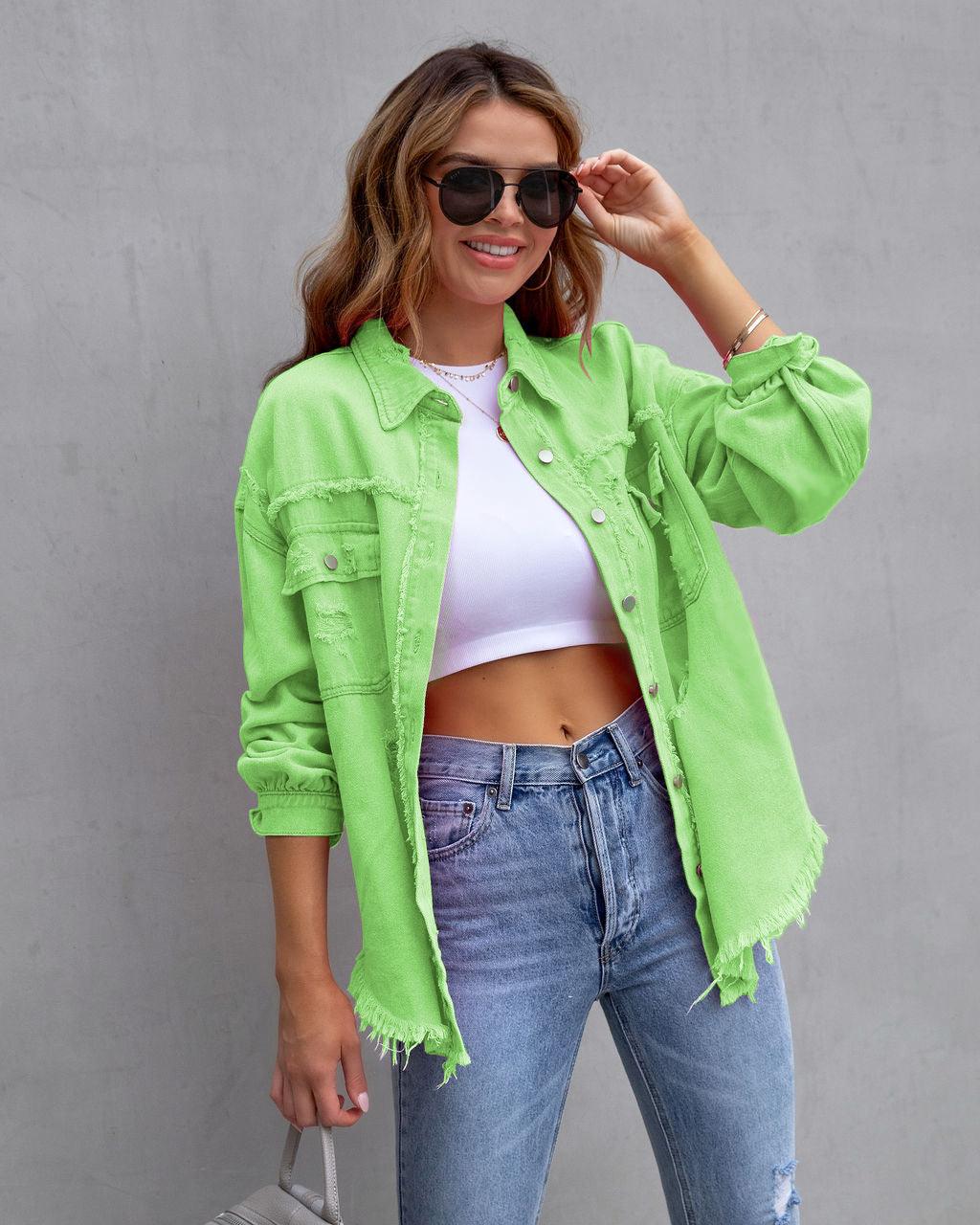 Fashion Ripped Shirt Jacket Female - WOMONA.COM
