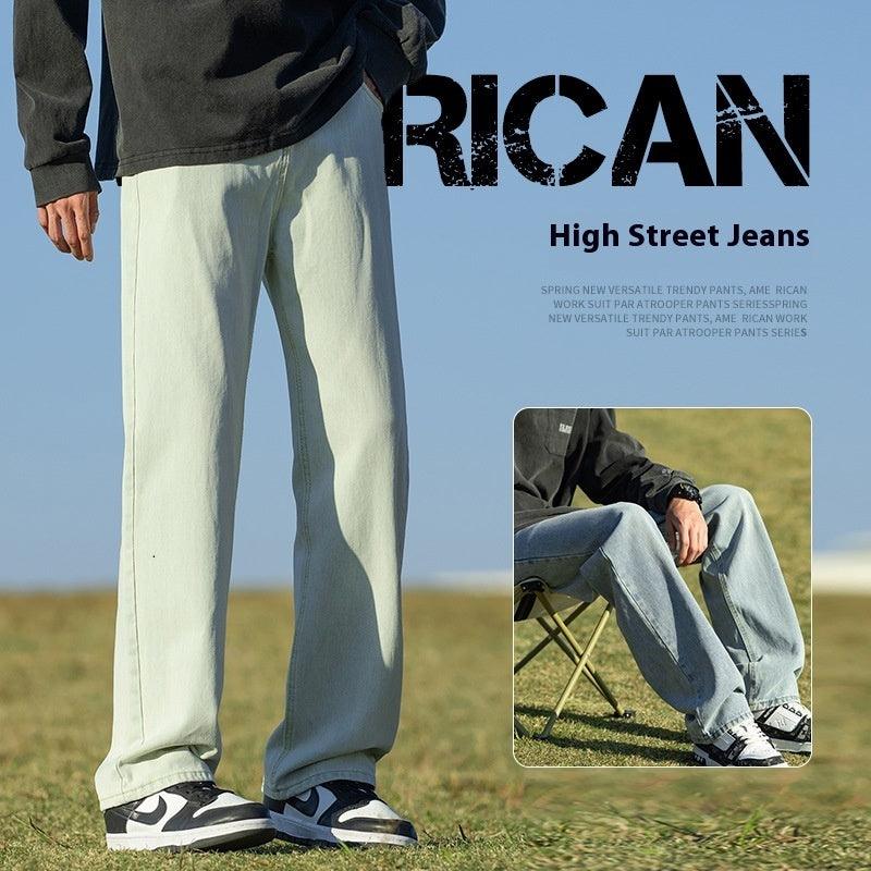 Washed Jeans Men's Spring American Wide Leg Leisure - WOMONA.COM