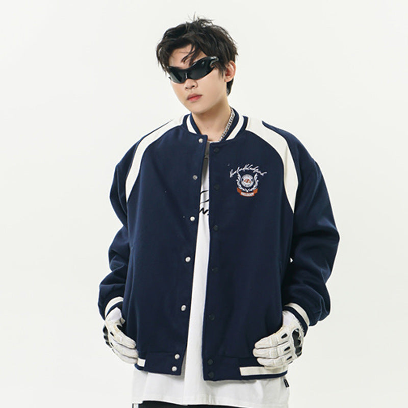 Men's two tone baseball jacket in dark red
