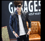 Slim Trendy Youth Stand Collar Leather Jacket Coat - WOMONA.COM