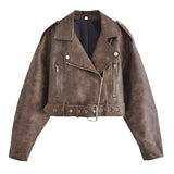 Women's Washable Gradient Leather Jacket - WOMONA.COM