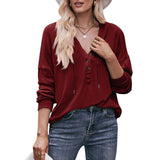 V-neck Drawstring Pullover Sweatshirt Women Tops - WOMONA.COM