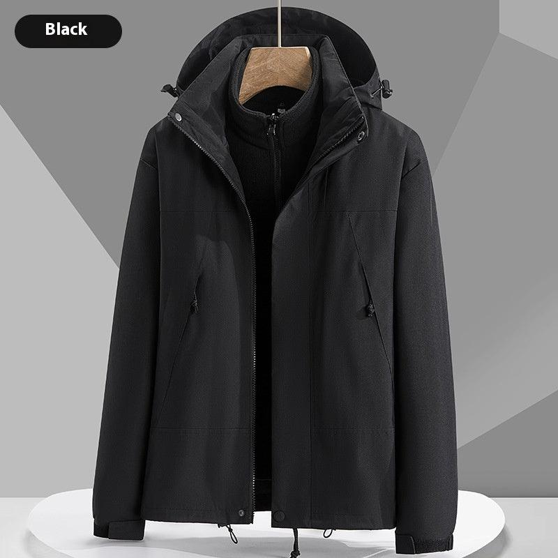 Women’s three-in-one hooded jacket in black with inner layer and front zipper