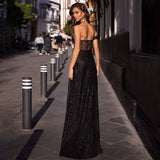 Black Paillette High-end Affordable Luxury Tube Top Split Dress - WOMONA.COM