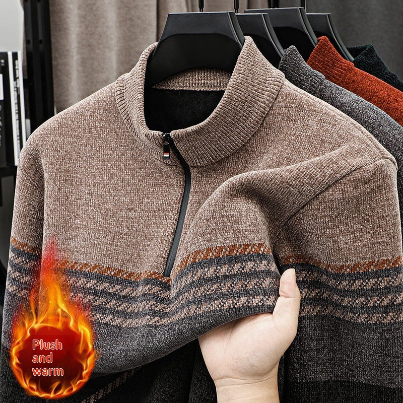 Men's Striped Fleece-Lined Half-Zip Sweater - product view 1
