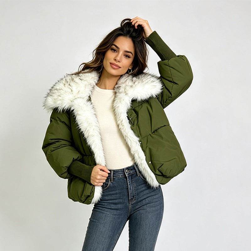 Women's Turn-Down Collar Wool-Lined Parka Coat