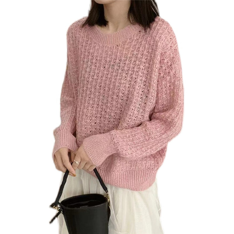 Mohair Round Neck Pullover Long Sleeve Sweater Women - WOMONA.COM