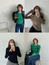 Casual Women's Solid Color Knitted Round Neck Sweater - WOMONA.COM