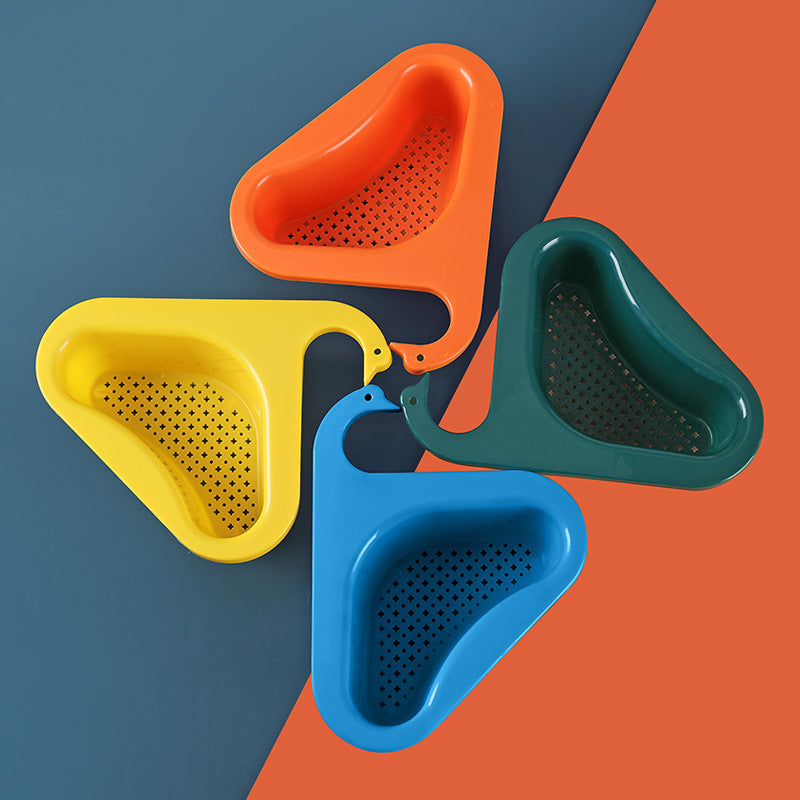 Swan-shaped sink hanging strainer basket set in orange, yellow, blue, and green