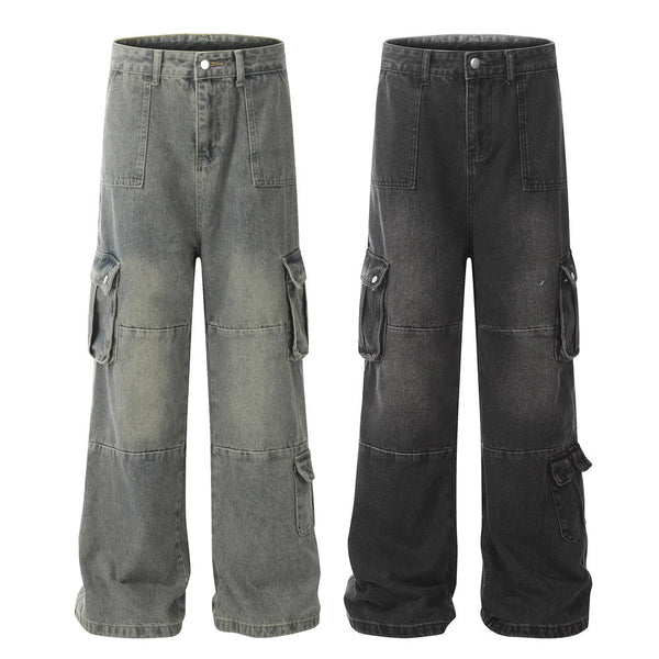 Workwear Washed And Worn Jeans For Men - WOMONA.COM