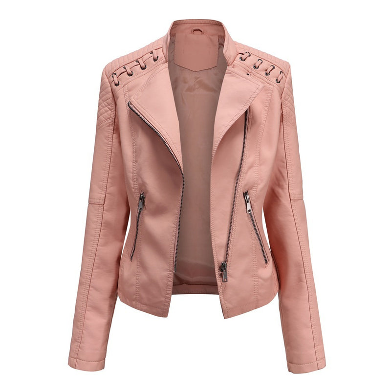 Slim Fit Thin Leather Coat Women's - WOMONA.COM