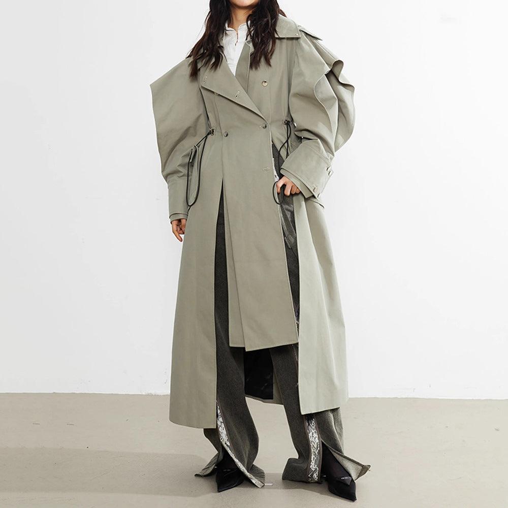 Women's Elastic-Waist Trench Coat in Grey