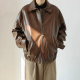 Men's Retro Short Personalized Leather Coat - WOMONA.COM