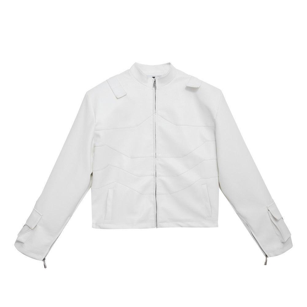 Round Neck Leather Jacket - WOMONA.COM