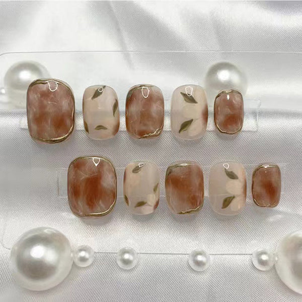 Handmade Camellia Wearing Nail Art Fake Nails Removable - WOMONA.COM