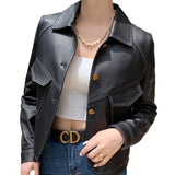 Coat Collar Buckle Leather Women's - WOMONA.COM