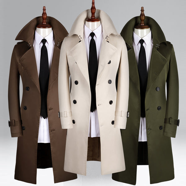 Long Double Breasted Spring And Autumn Slim British Business Coat - WOMONA.COM