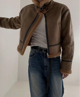 Loose Suede Lambswool Leather Jacket - WOMONA.COM