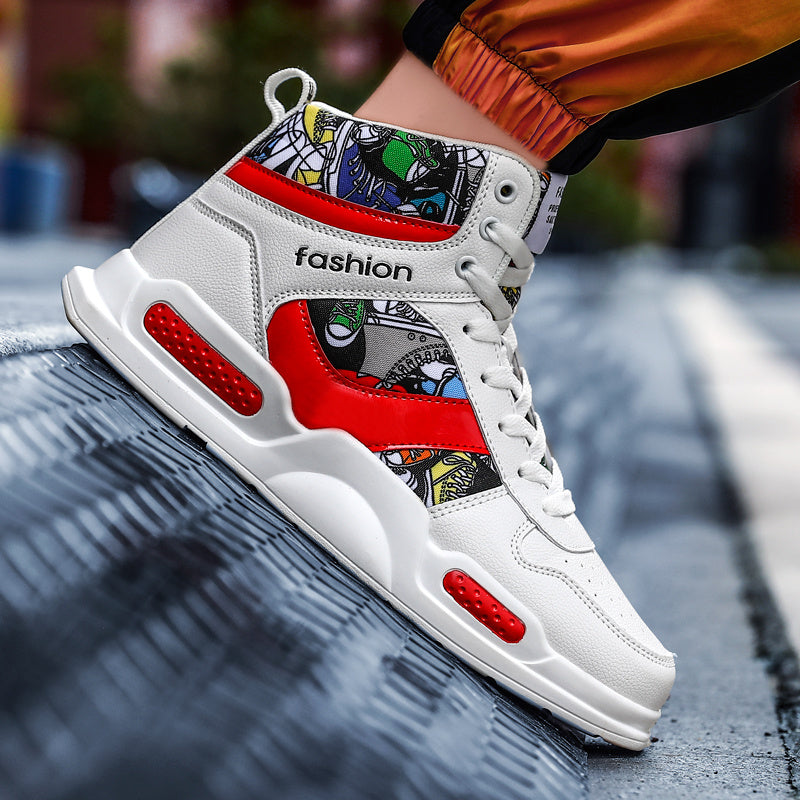 Men Sport Shoes High-tops Graffiti Sneakers Trendy - WOMONA.COM